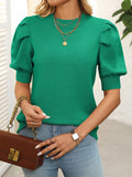 Casual Simple Round Neck Puff Sleeve Sweater Solid Color Short Sleeve