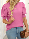 Casual Simple Round Neck Puff Sleeve Sweater Solid Color Short Sleeve