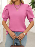 Casual Simple Round Neck Puff Sleeve Sweater Solid Color Short Sleeve