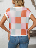 Colorblock Crewneck Checkerboard Sweater