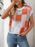 Colorblock Crewneck Checkerboard Sweater