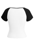 Y2K Sexy Slim Fit U-Neck Contrast Color Short Sleeve Top Women's T-Shirt