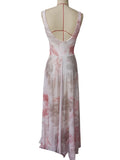 V-neck suspenders mesh print semi-transparent V-neck long dress