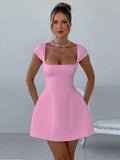 Short Sleeve Square Neck Vest A-Line Dress