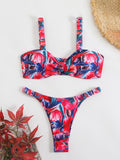New style printed two-piece ladies sexy suspender halter bikini