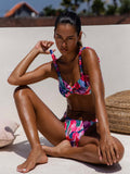 New style printed two-piece ladies sexy suspender halter bikini