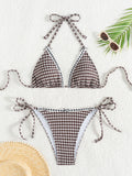 Sexy Checkerboard Lace Halter Neck Bow Bikini