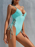 Solid color one-piece swimsuit