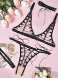 Mesh see-through lace-up sexy lingerie uniform four-piece set