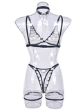 Mesh see-through lace-up sexy lingerie uniform four-piece set