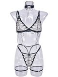 Mesh see-through lace-up sexy lingerie uniform four-piece set