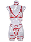 Mesh see-through lace-up sexy lingerie uniform four-piece set