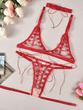 Mesh see-through lace-up sexy lingerie uniform four-piece set