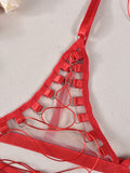 Mesh see-through lace-up sexy lingerie uniform four-piece set