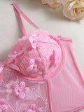 Floral Embroidered Bow Sexy Lingerie Set