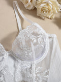 Embroidered sexy lingerie with fishbone corset three-piece set