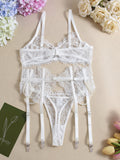 Sexy Bra Handmade Pearl Removable Fishbone Waist Eyelash Lace Bra Set