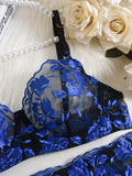 Sexy bra lace mesh see-through embroidery sexy underwear 4-piece set