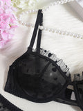 Sexy Lace Underwear Ultra-thin See-through Heart-shaped Flocking Women's Underwear Set
