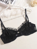 Sexy Lace Underwear Ultra-thin See-through Heart-shaped Flocking Women's Underwear Set