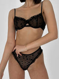 Sexy Lace Underwear Ultra-thin See-through Heart-shaped Flocking Women's Underwear Set