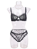 Sexy Lace Underwear Ultra-thin See-through Heart-shaped Flocking Women's Underwear Set