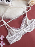 Sexy Lace Underwear Ultra-thin See-through Heart-shaped Flocking Women's Underwear Set