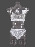 Sexy Lace Underwear Ultra-thin See-through Heart-shaped Flocking Women's Underwear Set