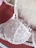 Sexy Lace Underwear Ultra-thin See-through Heart-shaped Flocking Women's Underwear Set