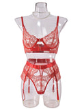 Sexy Embroidered Metal Button Sexy Transparent Lingerie Set