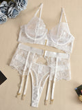 Sexy Embroidered Metal Button Sexy Transparent Lingerie Set