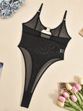 Mesh see-through chest iron ring hollow design jumpsuit