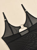 Mesh see-through chest iron ring hollow design jumpsuit