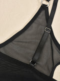 Mesh see-through chest iron ring hollow design jumpsuit