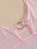 Mesh see-through chest iron ring hollow design jumpsuit