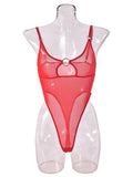 Mesh see-through chest iron ring hollow design jumpsuit