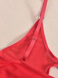 Mesh see-through chest iron ring hollow design jumpsuit