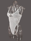 Mesh see-through chest iron ring hollow design jumpsuit