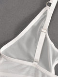 Mesh see-through chest iron ring hollow design jumpsuit