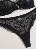 Sexy lace underwear ultra-thin perspective heart-shaped flocking sexy underwear set