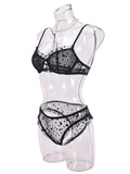 Sexy lace underwear ultra-thin perspective heart-shaped flocking sexy underwear set