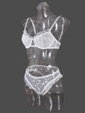 Sexy lace underwear ultra-thin perspective heart-shaped flocking sexy underwear set