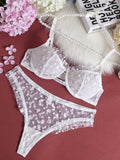 Sexy lace underwear ultra-thin perspective heart-shaped flocking sexy underwear set