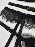 Eyelash lace sexy elegant lingerie set 3 pieces