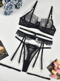 Eyelash lace sexy elegant lingerie set 3 pieces