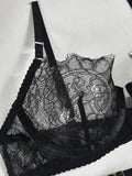 Eyelash lace sexy elegant lingerie set 3 pieces