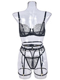 Eyelash lace sexy elegant lingerie set 3 pieces