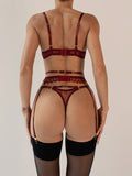 Eyelash lace sexy elegant lingerie set 3 pieces