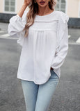 Elegant casual lace patchwork long-sleeved top blouse