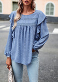 Elegant casual lace patchwork long-sleeved top blouse